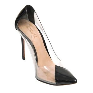 SCHUTZ Black Patent Leather CENDI Pumps Vinyl Pointed Toe Heels Sz 8B